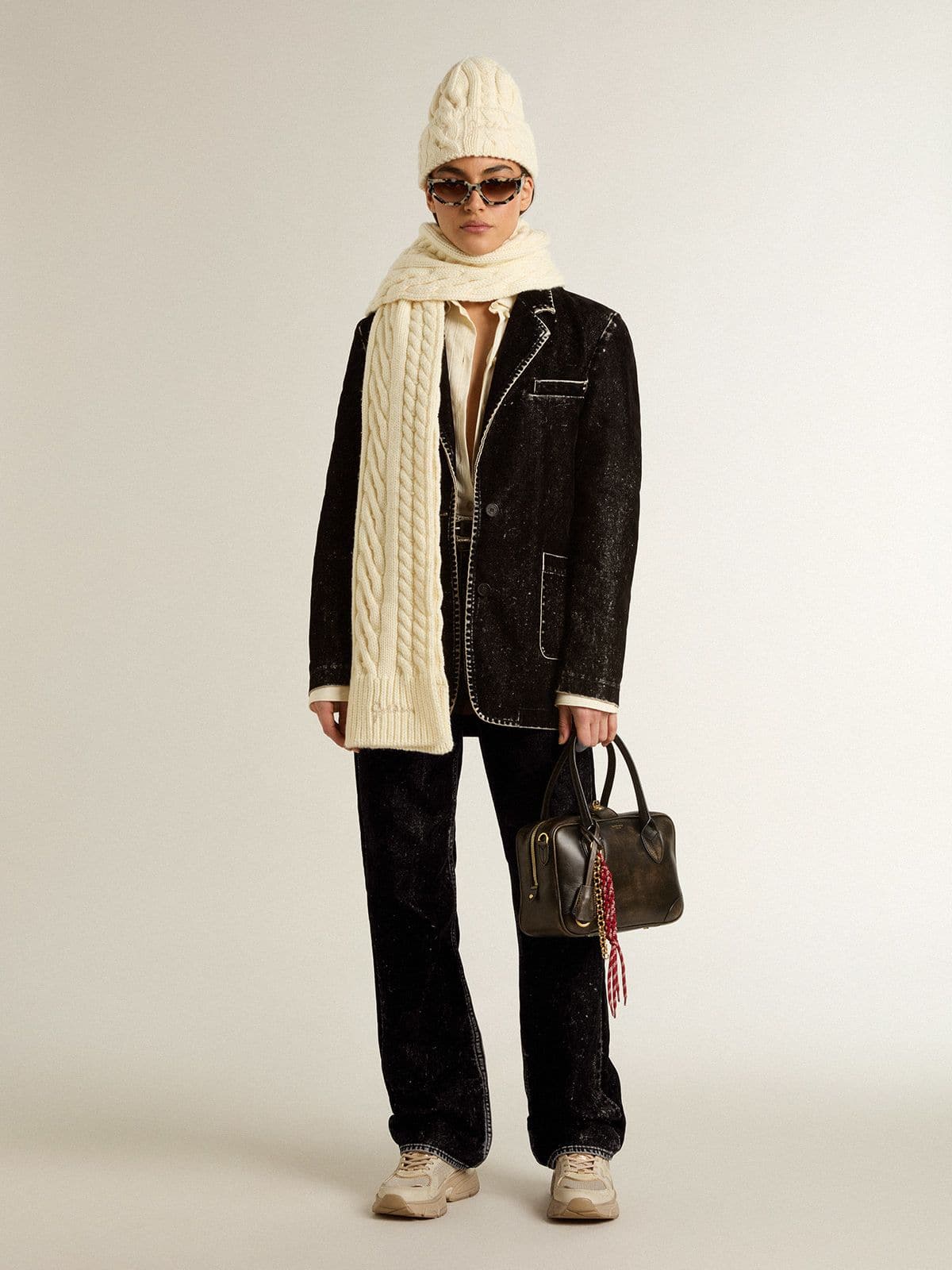 Women's black denim jacket with a velvet effect - Golden Goose Women