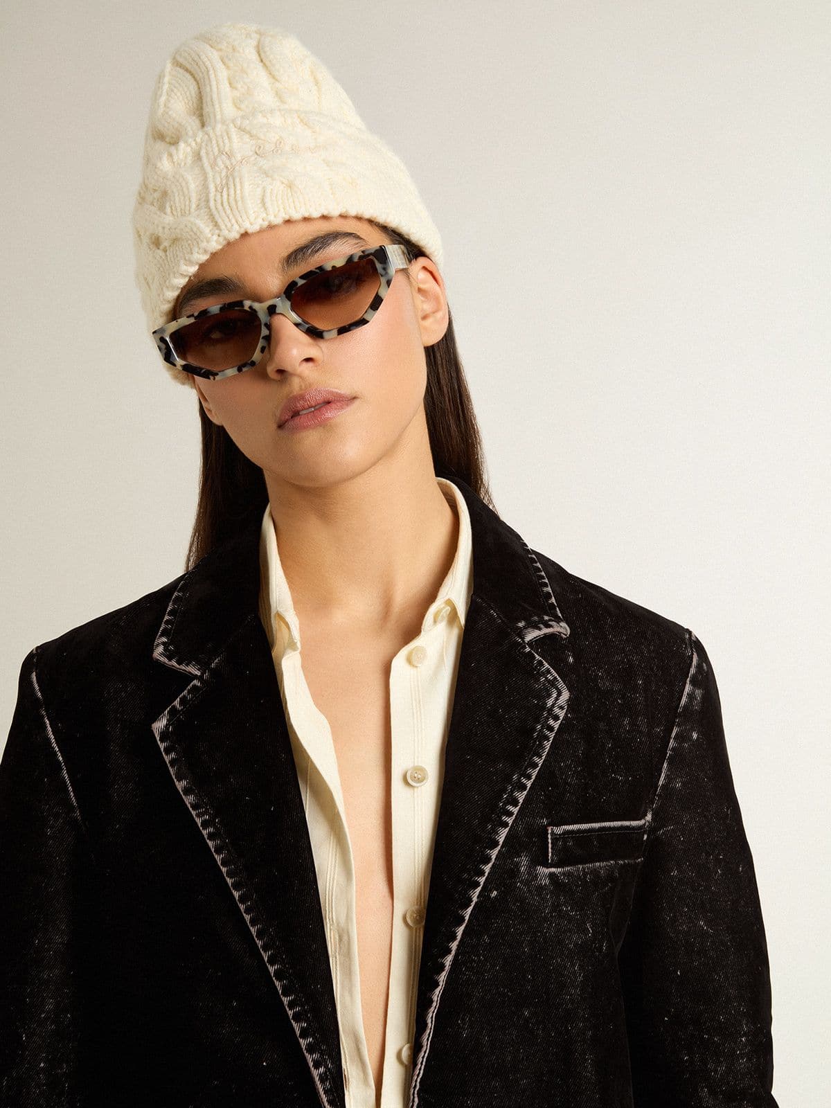Women's black denim jacket with a velvet effect - Golden Goose Women