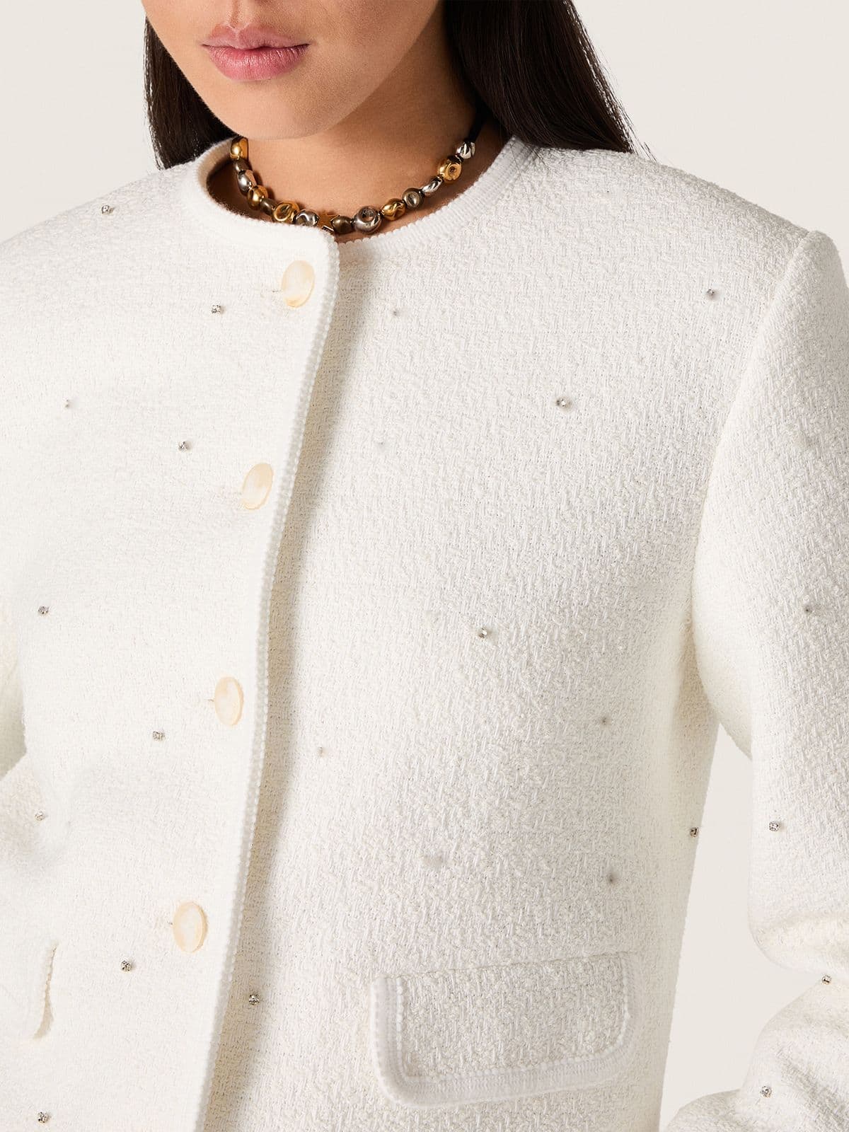 Women’s boxy jacket in bouclé cotton with all-over beads - Golden Goose Women