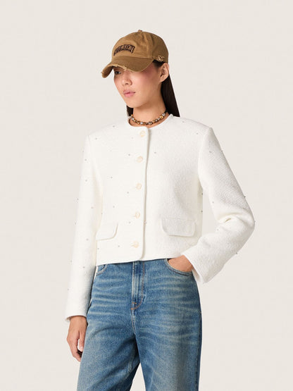 Women’s boxy jacket in bouclé cotton with all-over beads - Golden Goose Women