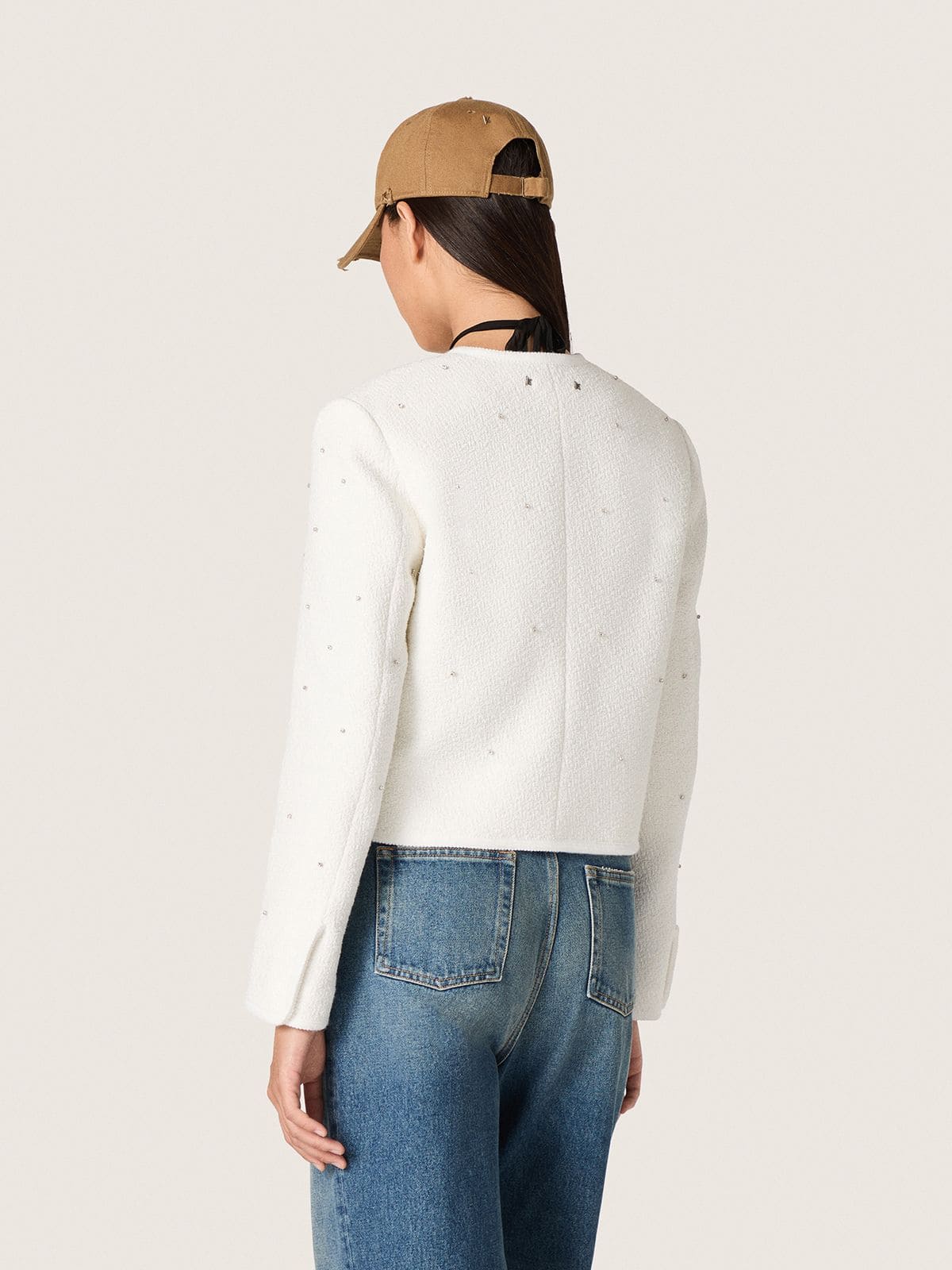 Women’s boxy jacket in bouclé cotton with all-over beads - Golden Goose Women