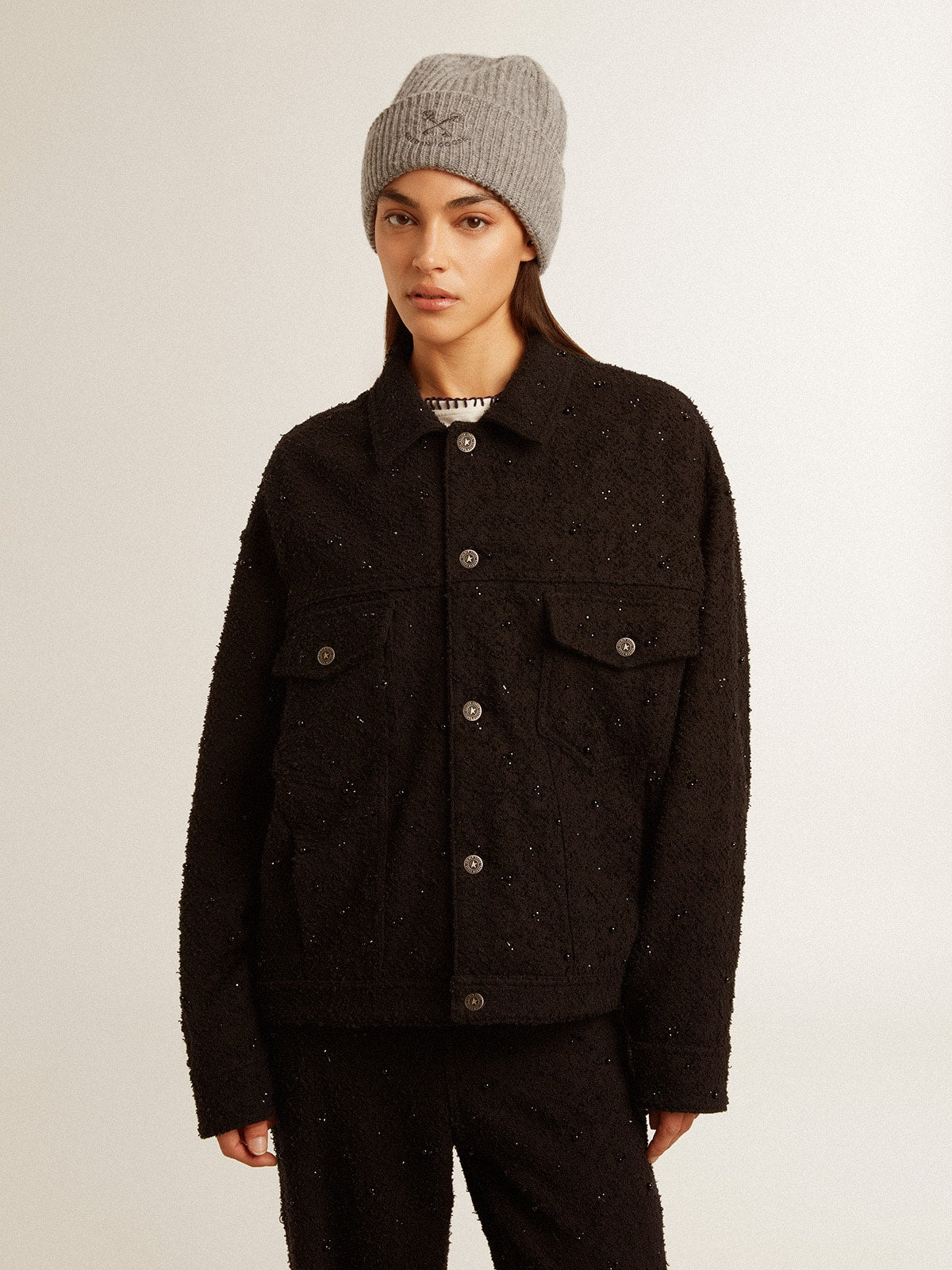 Women’s black denim jacket with embroidery - Golden Goose Women
