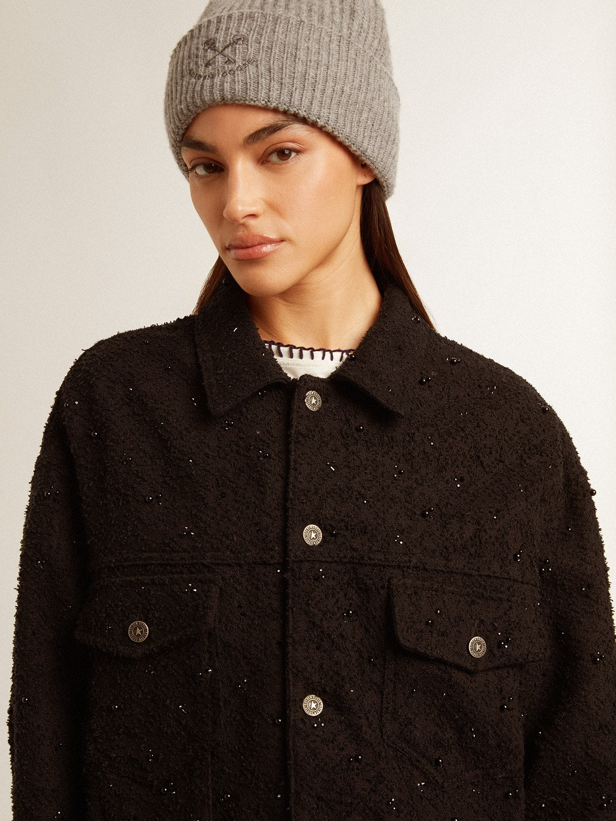 Women’s black denim jacket with embroidery - Golden Goose Women