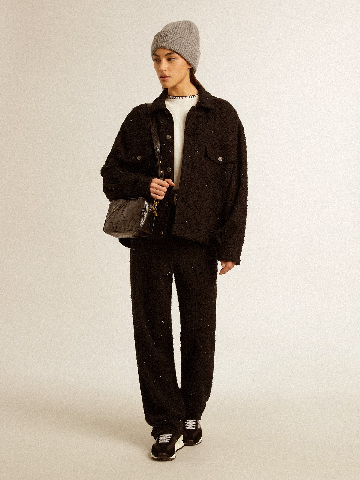 Women’s black denim jacket with embroidery - Golden Goose Women