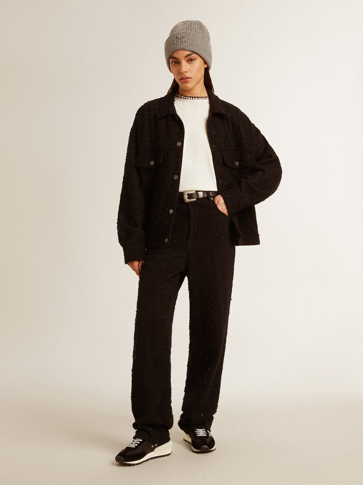 Women’s black denim jacket with embroidery - Golden Goose Women