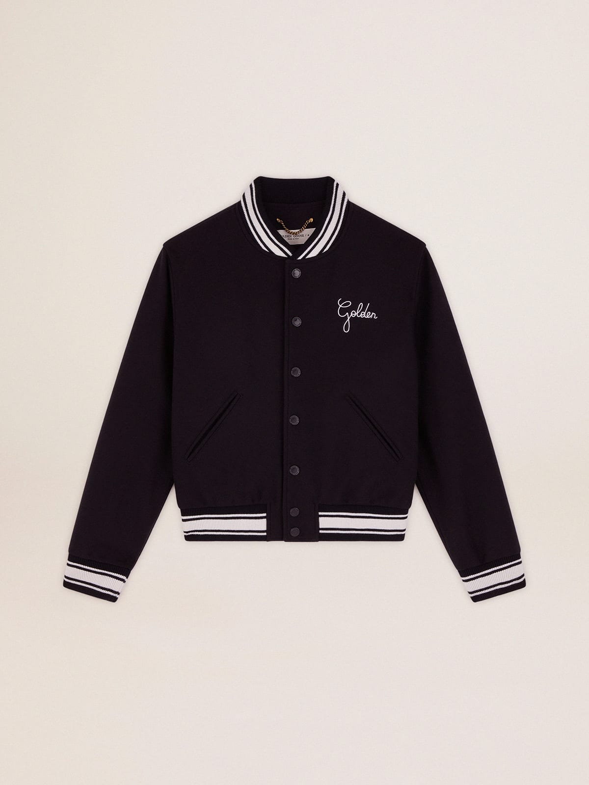 Women's bomber jacket in dark blue wool with white details - Golden Goose Women