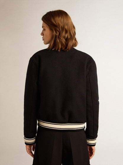Women's bomber jacket in dark blue wool with white details - Golden Goose Women
