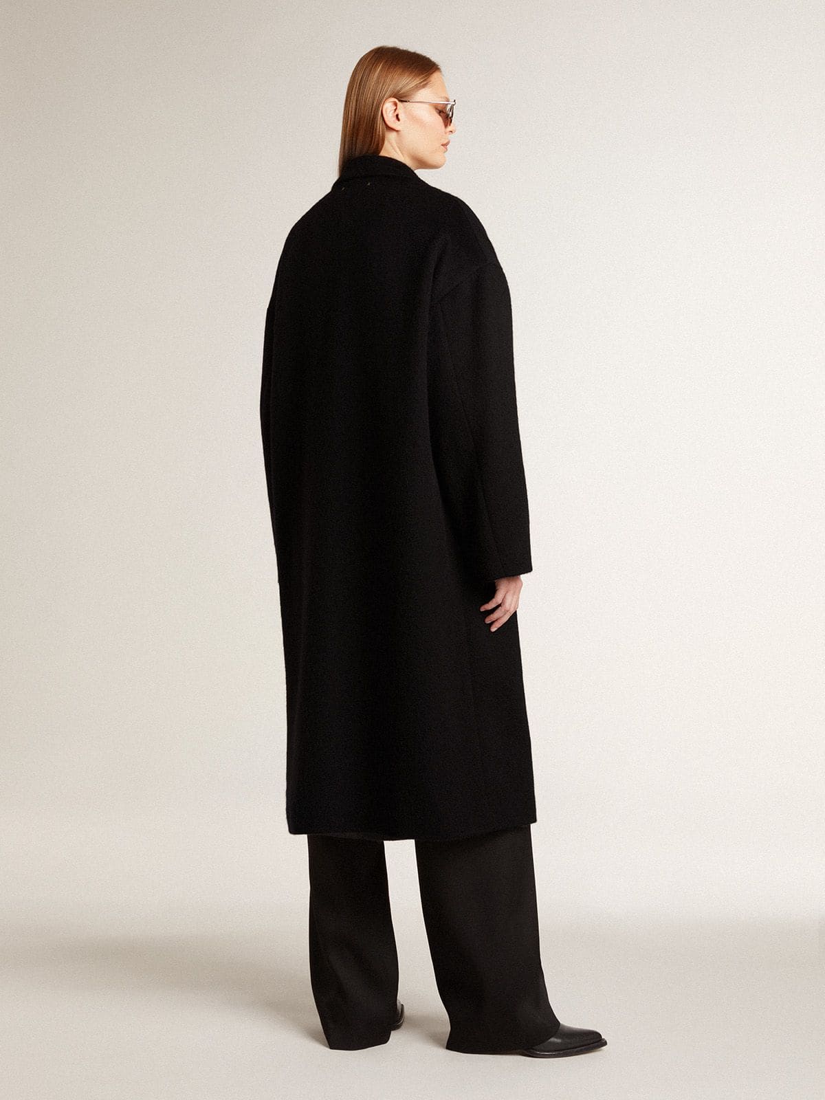 Women's single-breasted black cocoon coat - Golden Goose Women