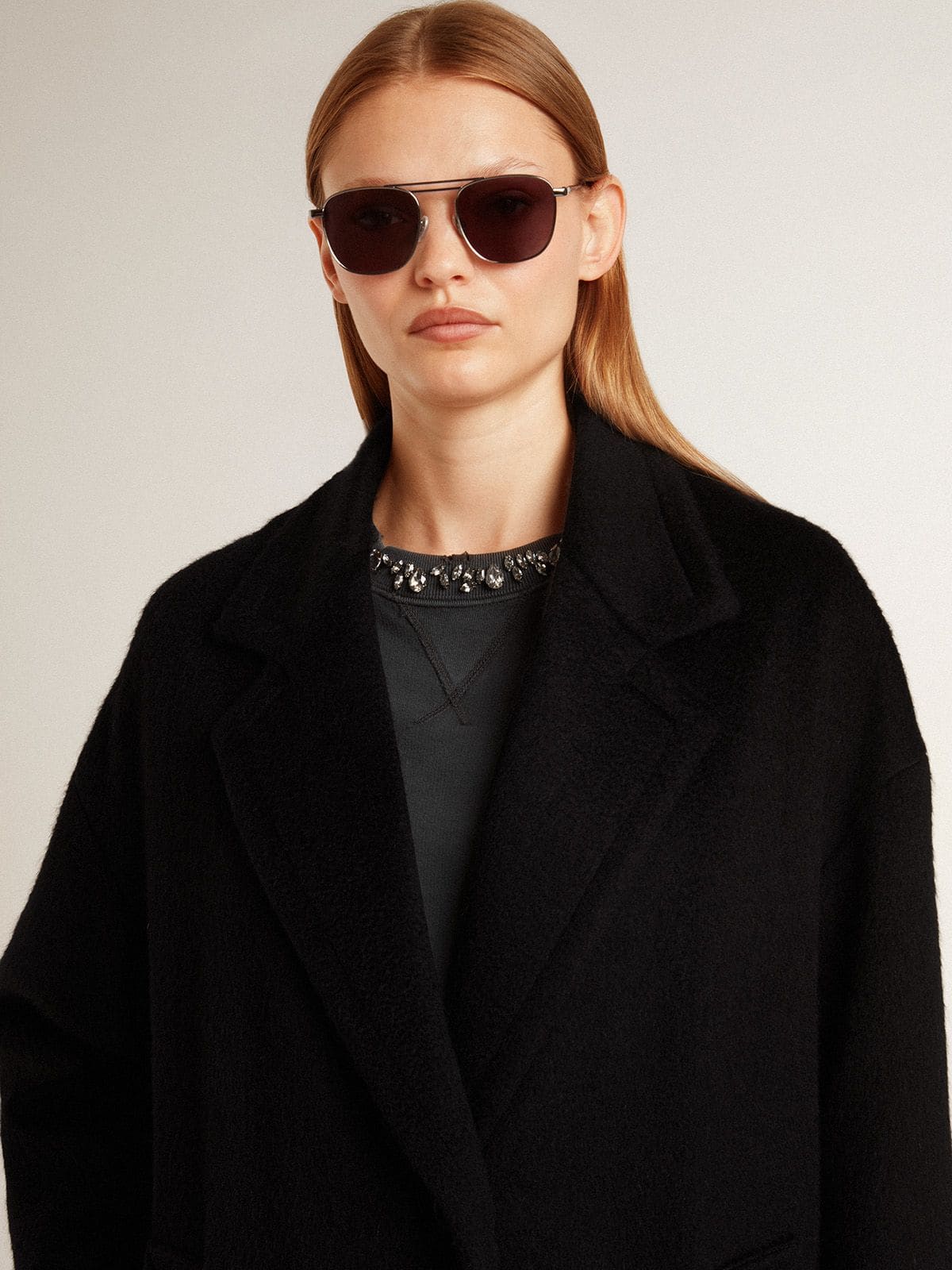 Women's single-breasted black cocoon coat - Golden Goose Women