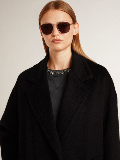 Women's single-breasted black cocoon coat - Golden Goose Women
