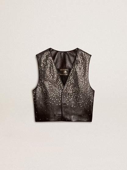 Women's black leather waistcoat with gradient-effect studs - Golden Goose Women