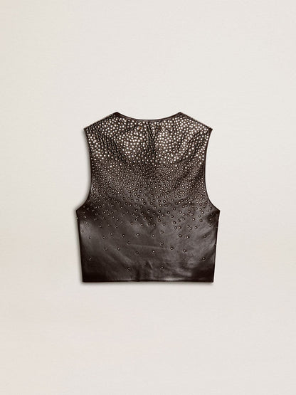 Women's black leather waistcoat with gradient-effect studs - Golden Goose Women