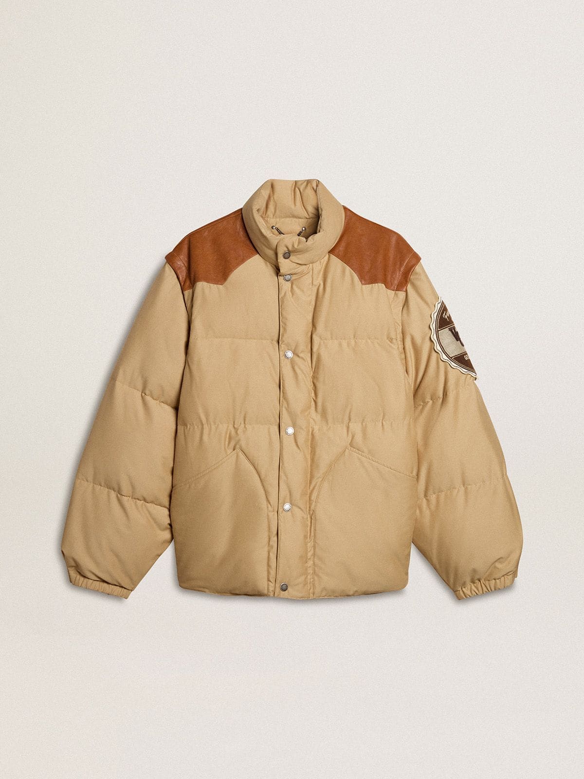 Beige bomber jacket with leather and patch details - Golden Goose Women|Men