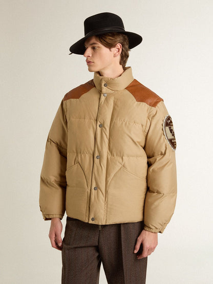 Beige bomber jacket with leather and patch details - Golden Goose Women|Men
