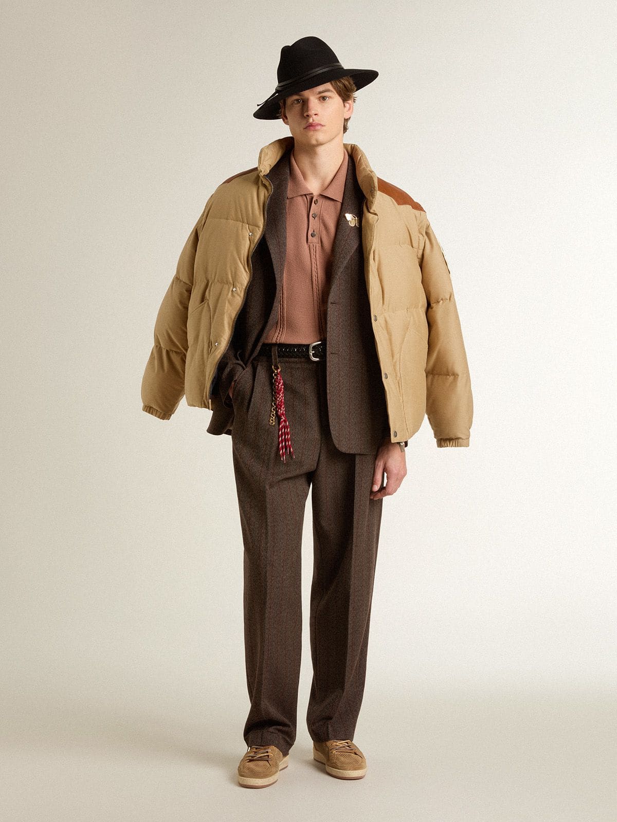 Beige bomber jacket with leather and patch details - Golden Goose Women|Men