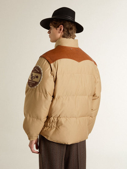 Beige bomber jacket with leather and patch details - Golden Goose Women|Men