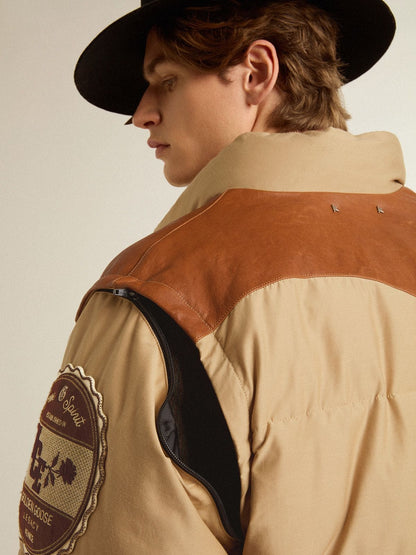 Beige bomber jacket with leather and patch details - Golden Goose Women|Men