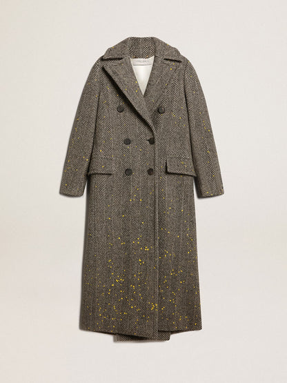 Women's long herringbone coat with yellow details - Golden Goose Women