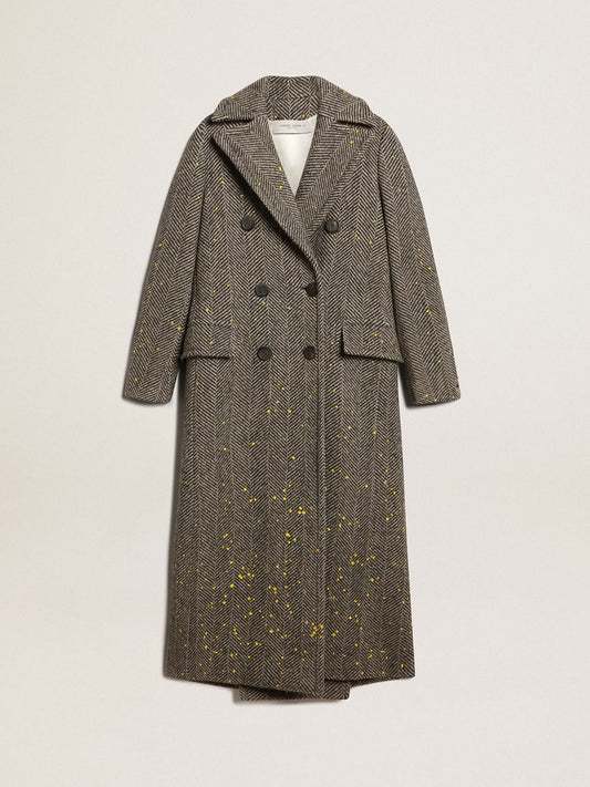Women's long herringbone coat with yellow details - Golden Goose Women