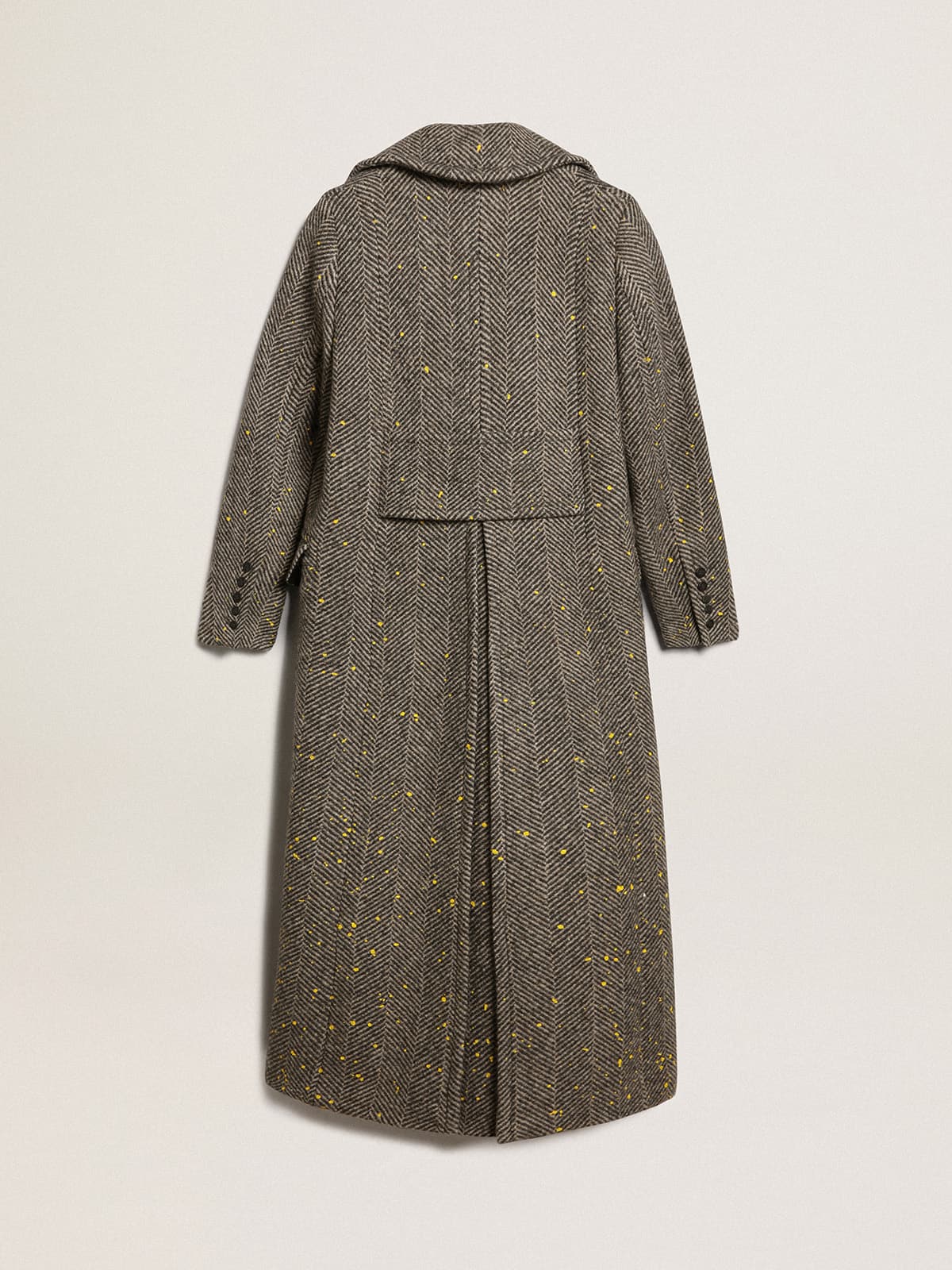 Women's long herringbone coat with yellow details - Golden Goose Women