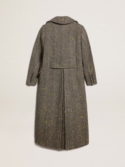 Women's long herringbone coat with yellow details - Golden Goose Women