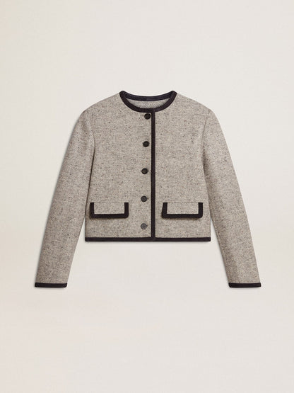 Women's grey wool and silk jacket with black suede trim - Golden Goose Women