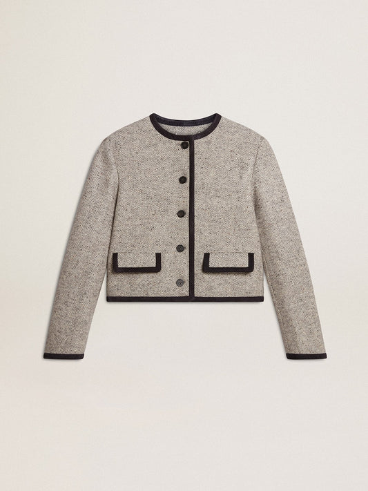 Women's grey wool and silk jacket with black suede trim - Golden Goose Women