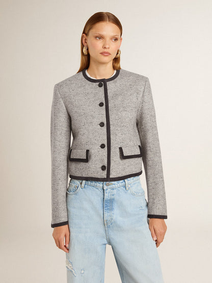 Women's grey wool and silk jacket with black suede trim - Golden Goose Women