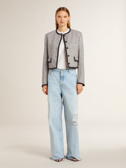 Women's grey wool and silk jacket with black suede trim - Golden Goose Women