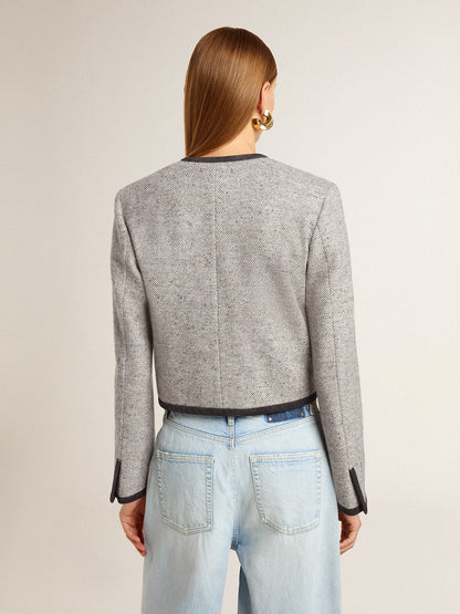 Women's grey wool and silk jacket with black suede trim - Golden Goose Women