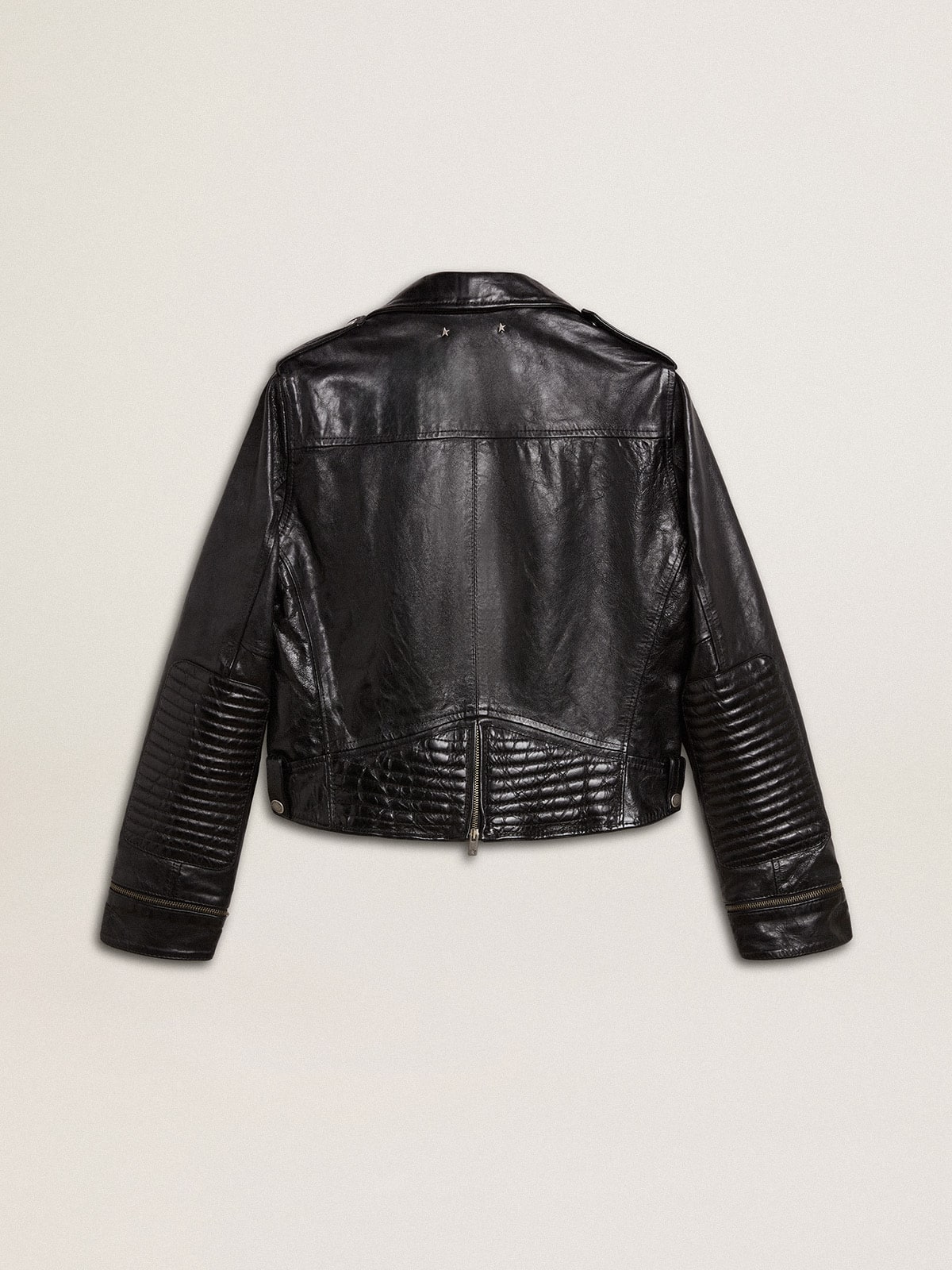 Women’s black leather biker jacket with glossy effect - Golden Goose Women