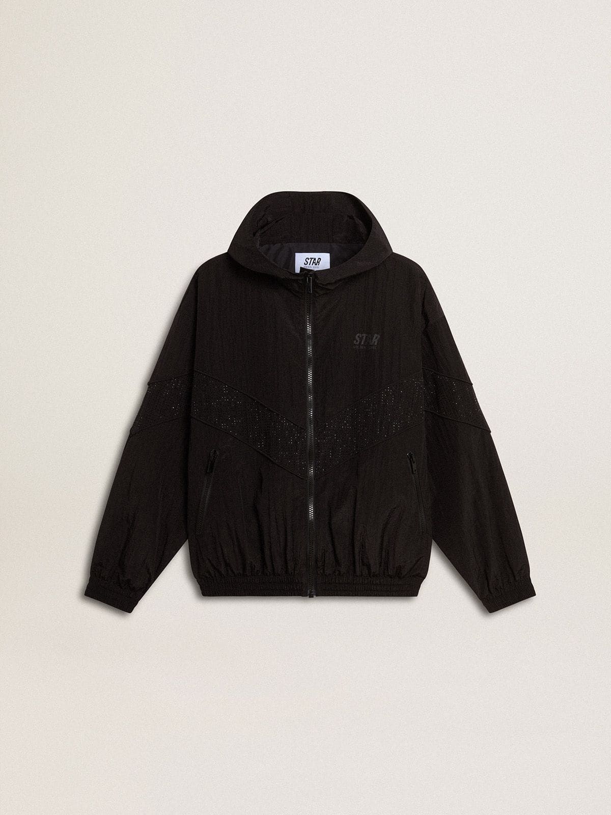 Women's windcheater in black nylon with tone-on-tone crystals - Golden Goose Women