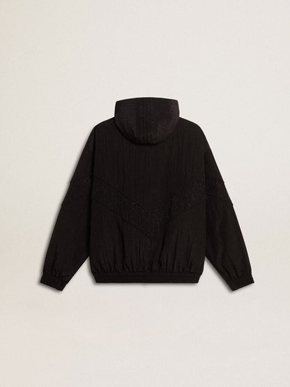 Women's windcheater in black nylon with tone-on-tone crystals - Golden Goose Women