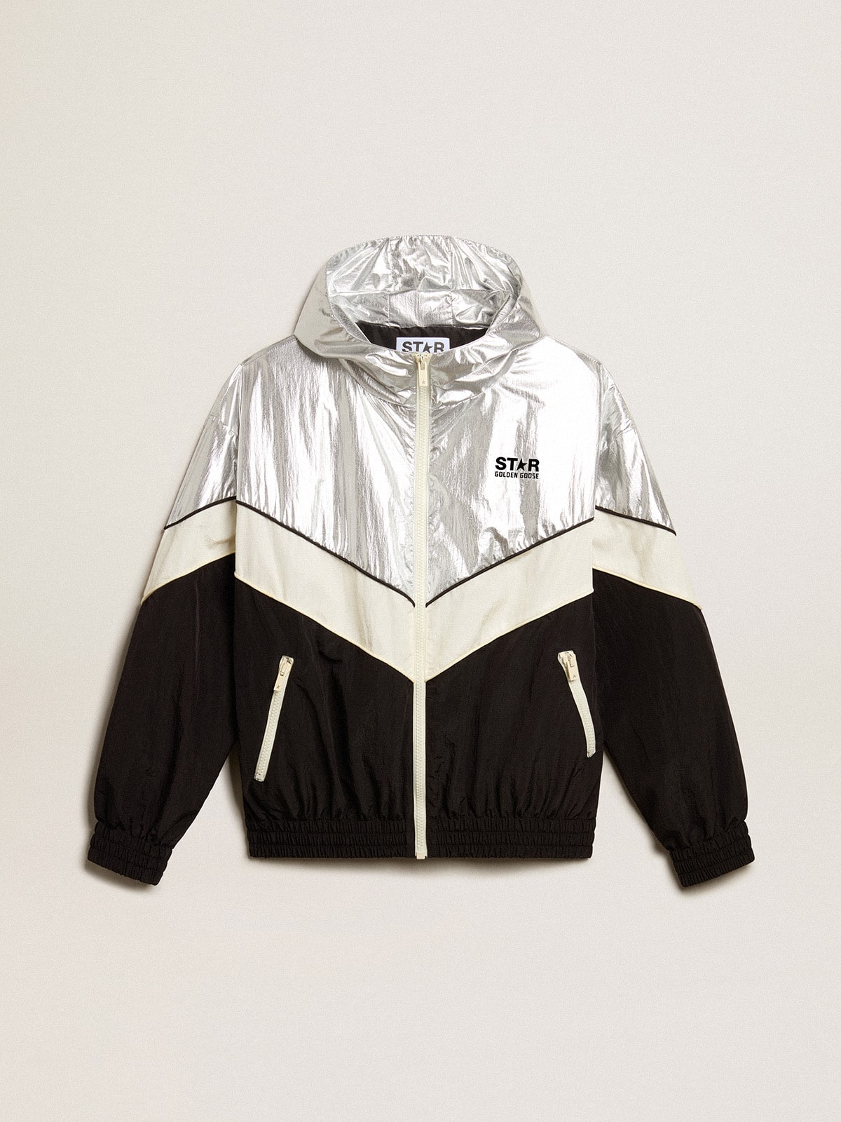 Women's windcheater in silver and black technical fabric - Golden Goose Women