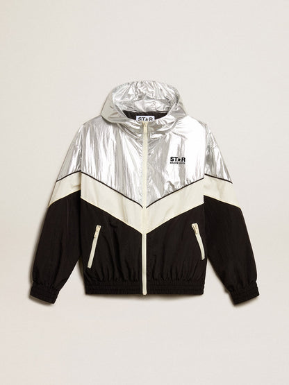 Women's windcheater in silver and black technical fabric - Golden Goose Women