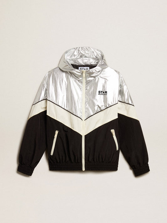 Women's windcheater in silver and black technical fabric - Golden Goose Women