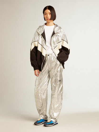 Women's windcheater in silver and black technical fabric - Golden Goose Women