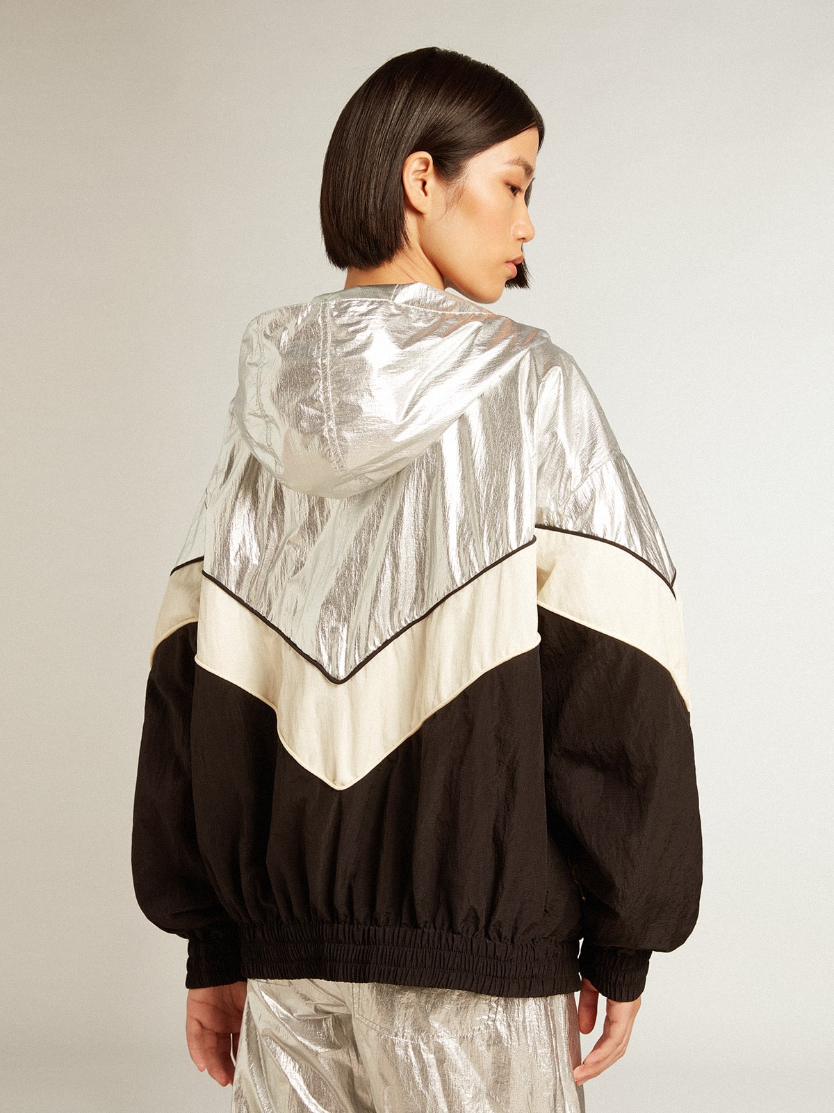 Women's windcheater in silver and black technical fabric - Golden Goose Women