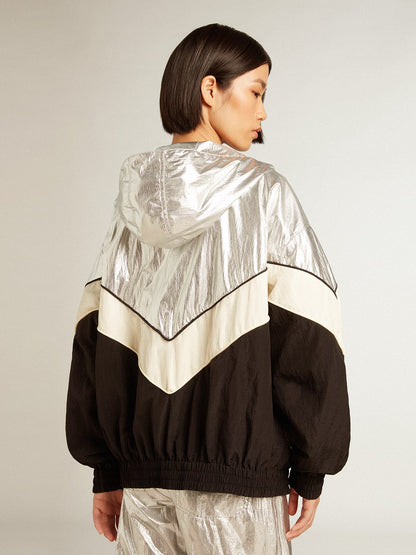 Women's windcheater in silver and black technical fabric - Golden Goose Women