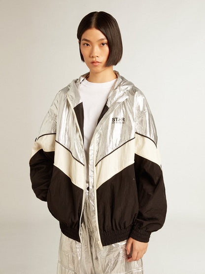 Women's windcheater in silver and black technical fabric - Golden Goose Women