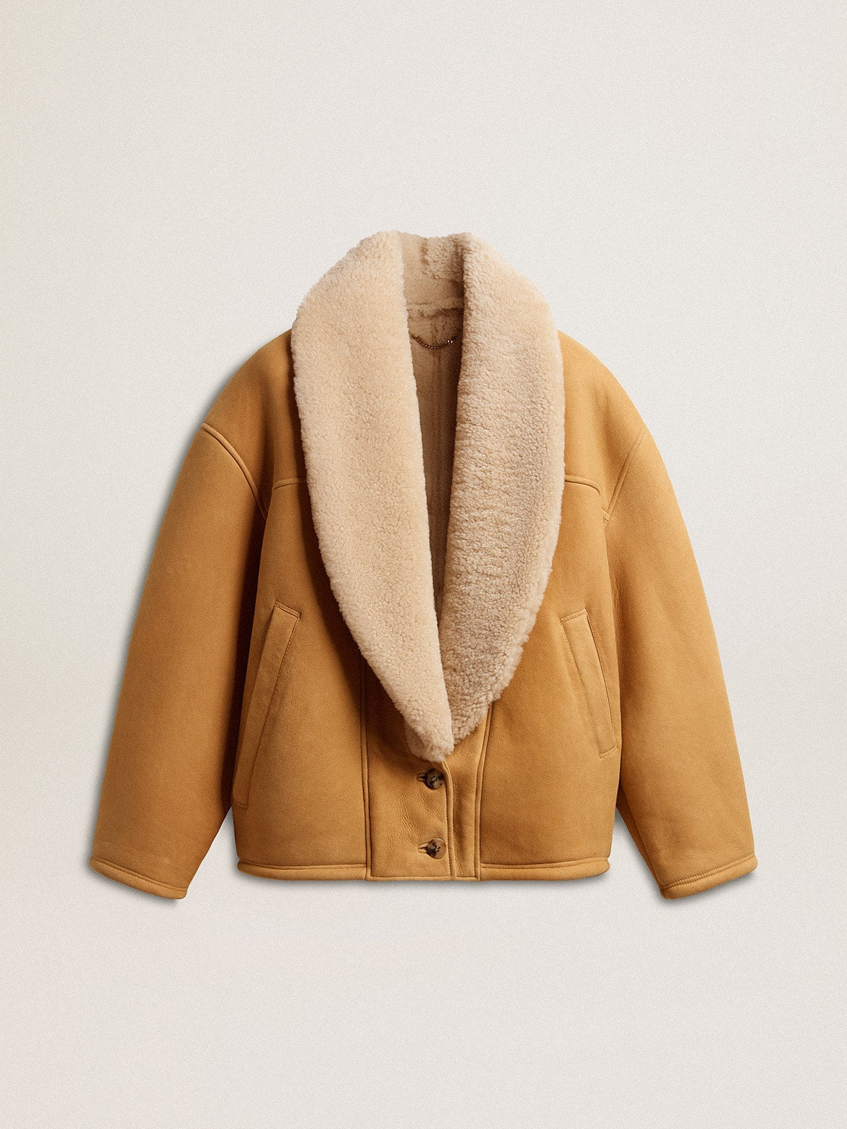 Women's sheepskin jacket with a wide shearling shawl collar - Golden Goose Women