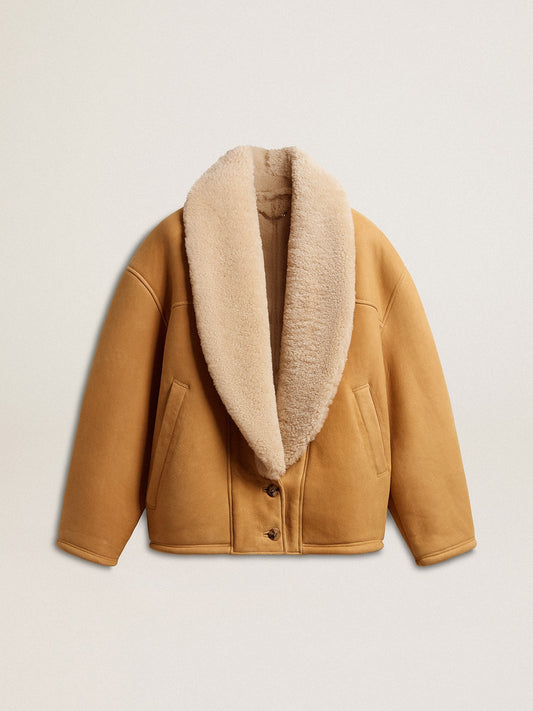 Women's sheepskin jacket with a wide shearling shawl collar - Golden Goose Women