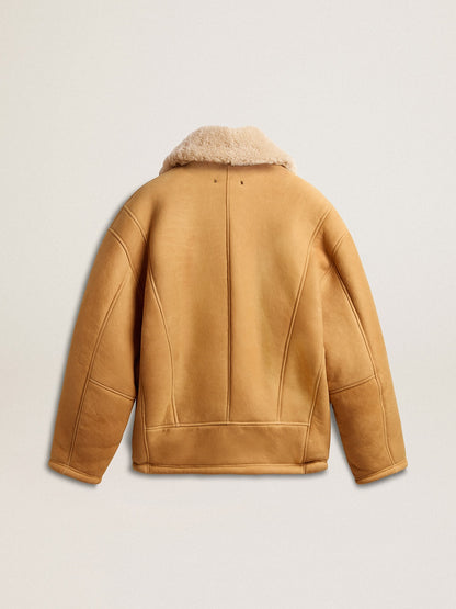 Women's sheepskin jacket with a wide shearling shawl collar - Golden Goose Women