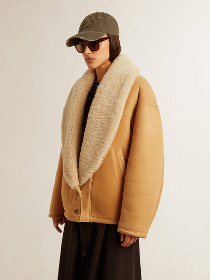 Women's sheepskin jacket with a wide shearling shawl collar - Golden Goose Women