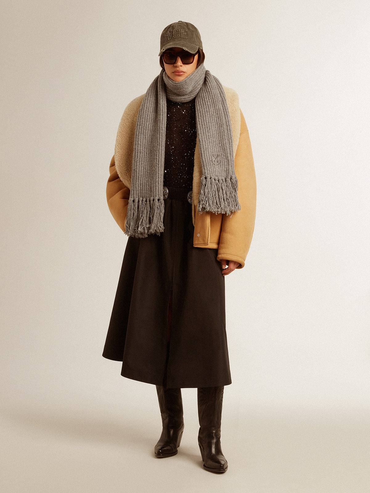Women's sheepskin jacket with a wide shearling shawl collar - Golden Goose Women