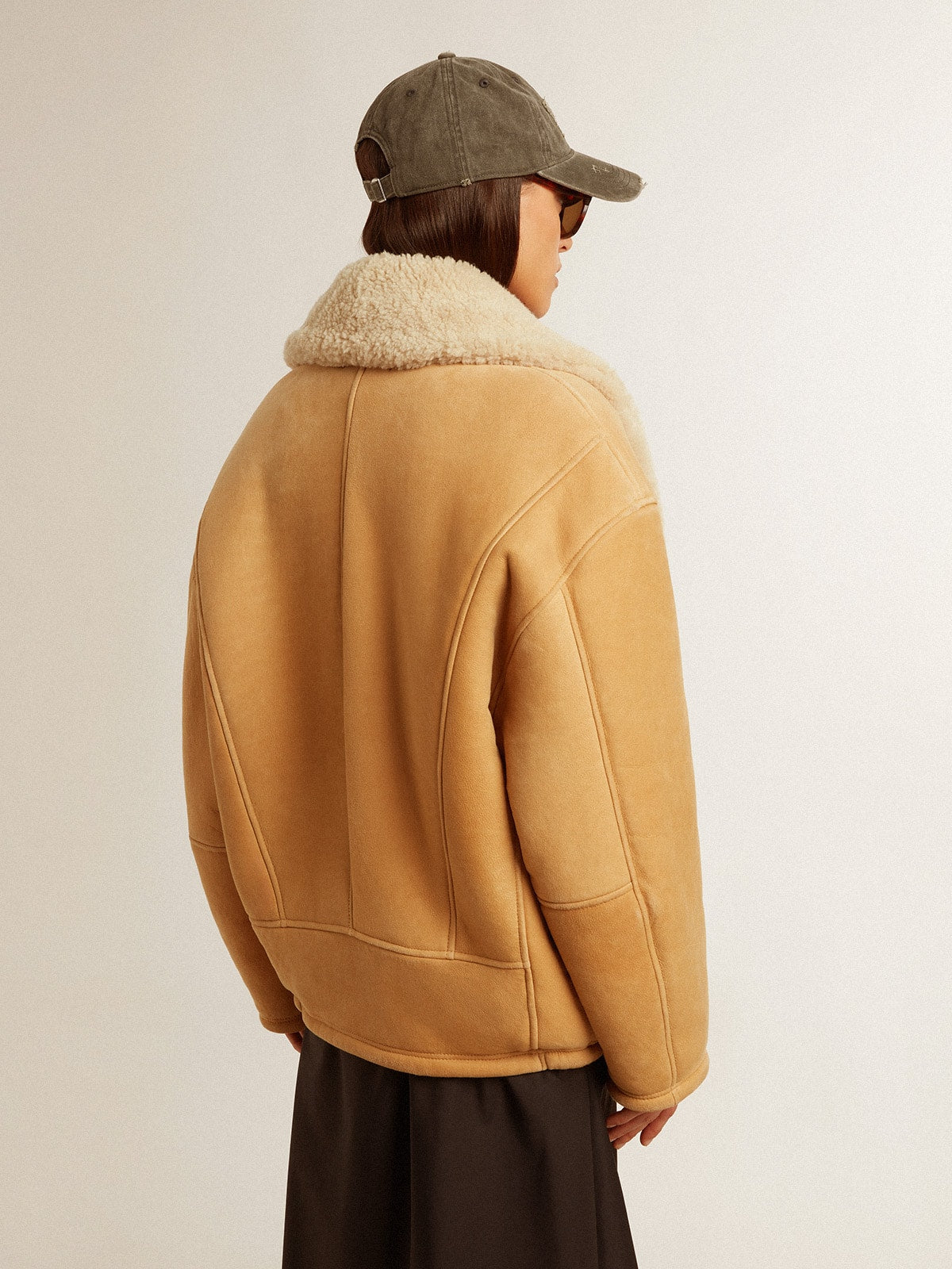 Women's sheepskin jacket with a wide shearling shawl collar - Golden Goose Women