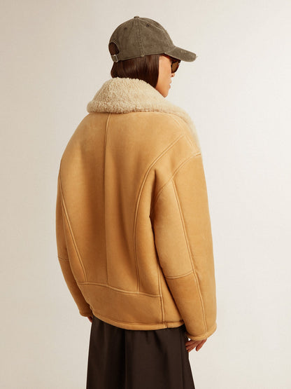 Women's sheepskin jacket with a wide shearling shawl collar - Golden Goose Women