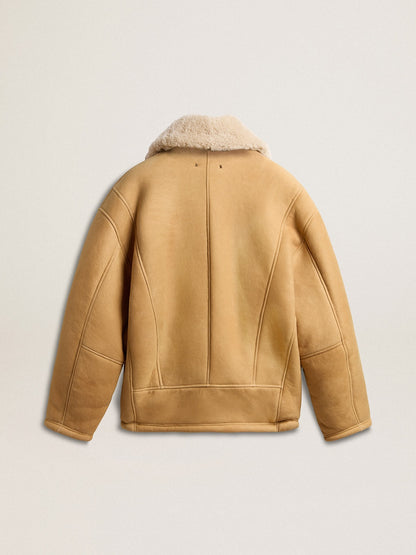 Women's sheepskin jacket with a wide shearling shawl collar - Golden Goose Women