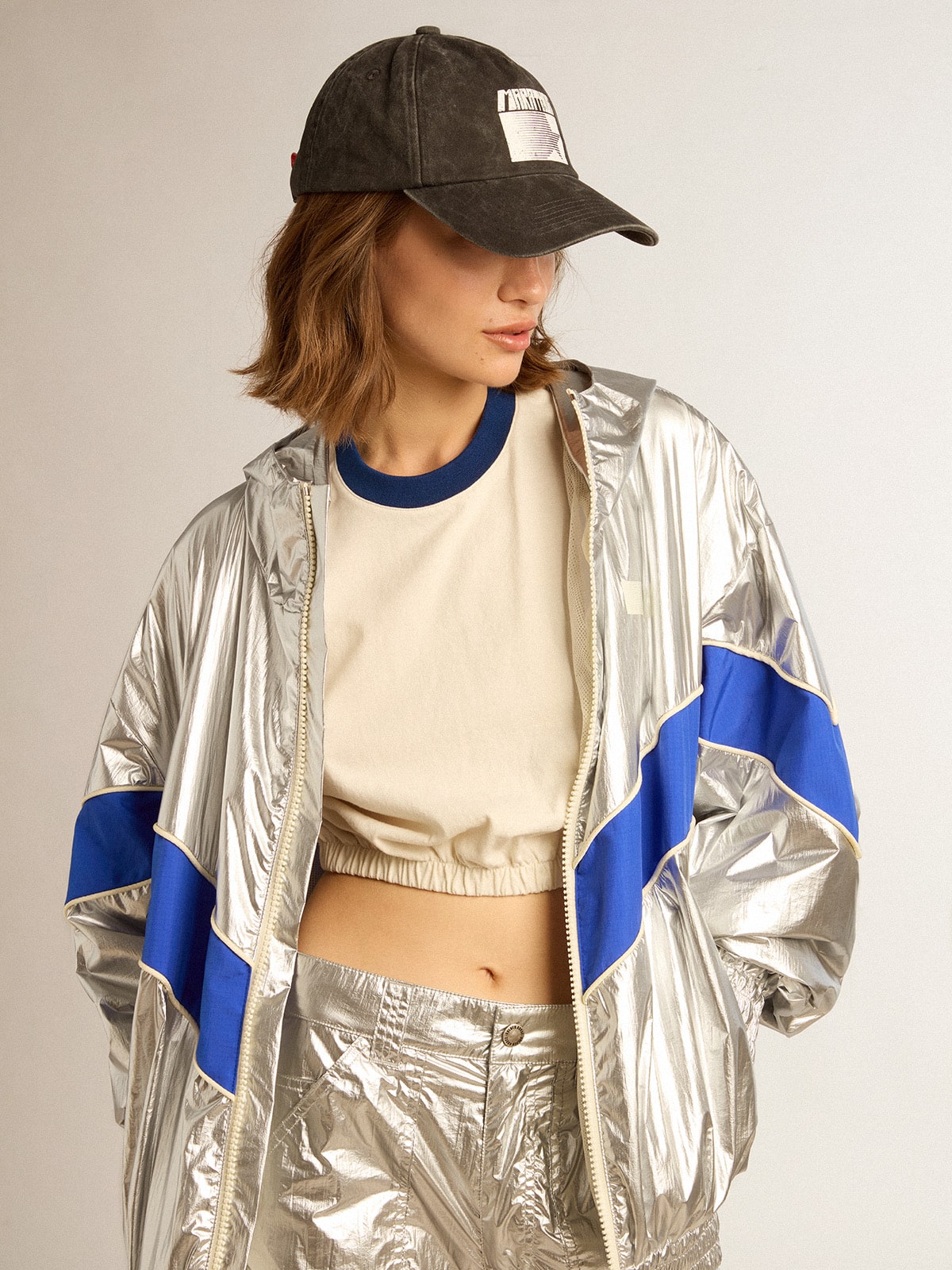 Women’s windcheater in silver technical fabric - Golden Goose Women