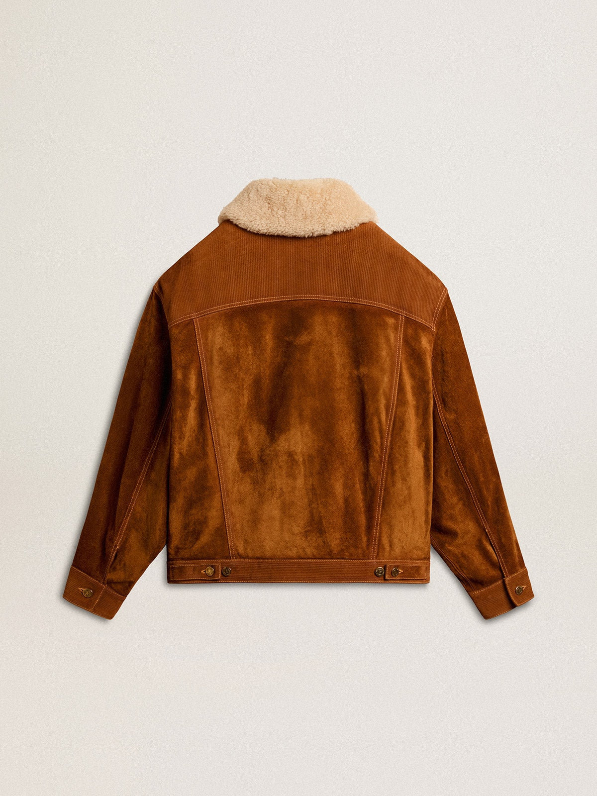 Women's jacket in tobacco-colored split leather with a shearling collar - Golden Goose Women